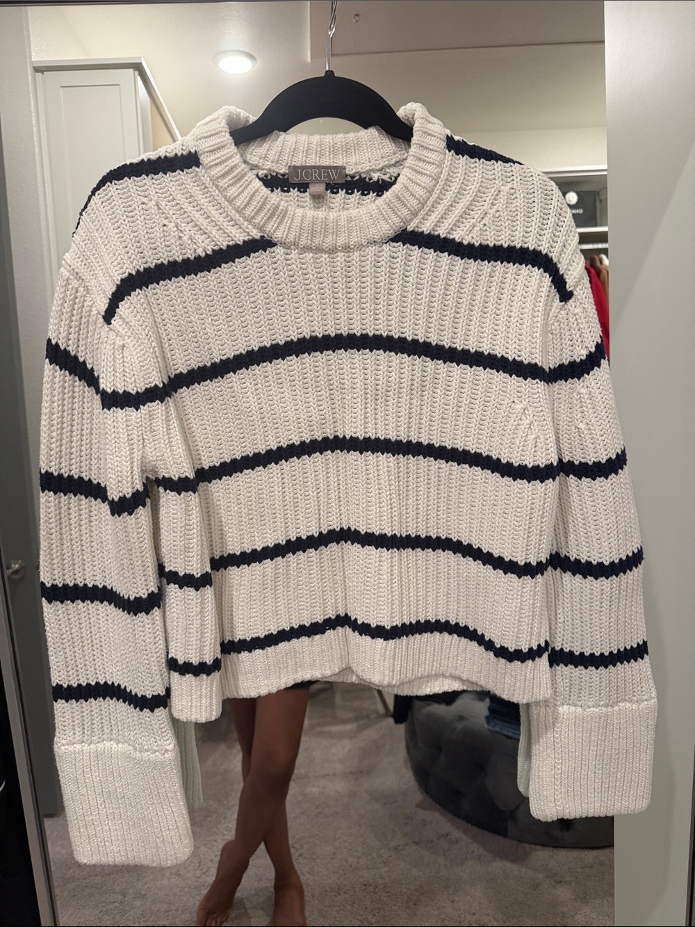 J. Crew Navy & Cream Striped Ribbed Crewneck Sweater